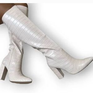 NEW A NEW DAY Off White Nude Croc Knee High Boots Size 9.5